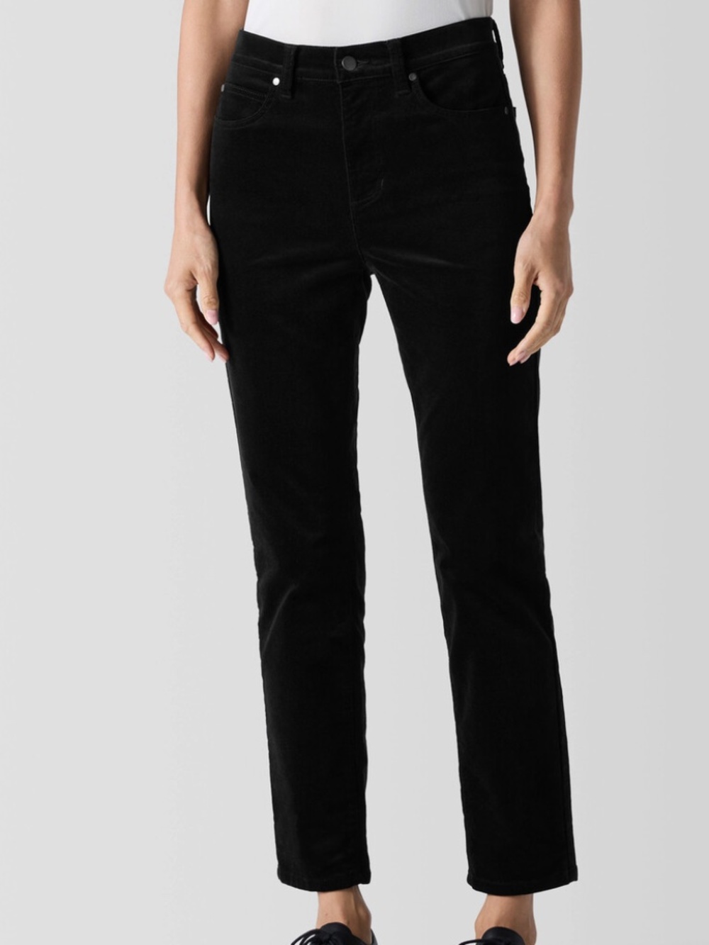 Eileen Fisher Organic Cotton Stretch Black Velveteen Pant Size Large NWT